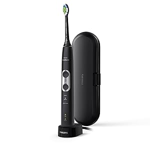 Philips Sonicare Protectiveclean electric toothbrush with charging base and travel case, designed for sustainable oral care.